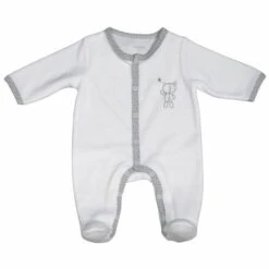 Pyjama Velours Blanc/ours 1 Mois Céleste - SAUTHON Baby Déco