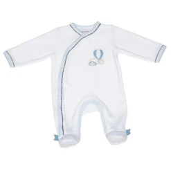 Pyjama Velours Blanc/Bleu 1 Mois NEW LAZARE - SAUTHON Baby Déco