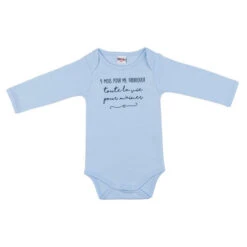 Body Manches Longues "9 Mois Pour Me Fabriquer" Taille 6 Mois Bleu Ciel - BB&CO