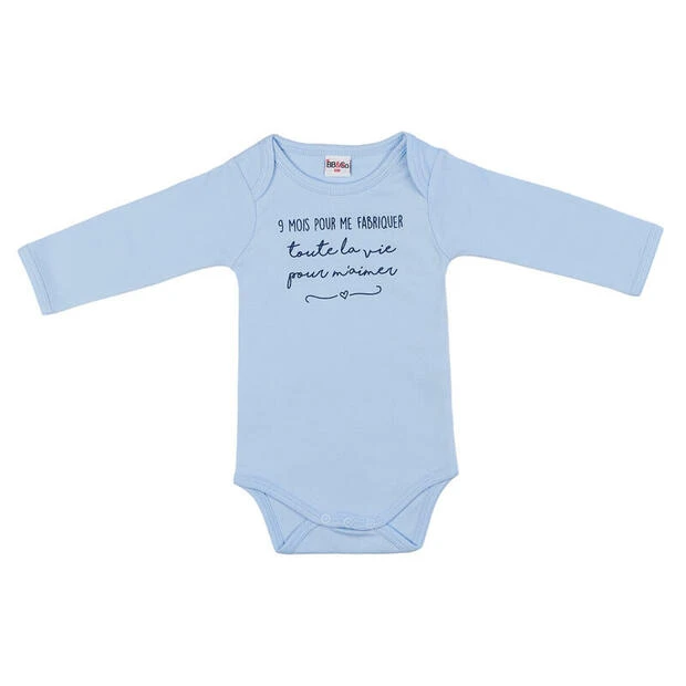 Body Manches Longues "9 Mois Pour Me Fabriquer" Taille 6 Mois Bleu Ciel - BB&CO 1 Body Manches Longues "9 Mois Pour Me Fabriquer" Taille 6 Mois Bleu Ciel - BB&CO