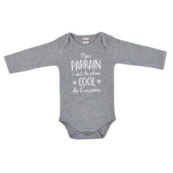 Body Manches Longues "Mon Parrain C’est Le Plus Cool" Taille 12 Mois Gris Chine - BB&CO