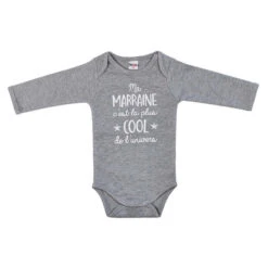 Body Manches Longues "Ma Marraine C’est La Plus Cool" Taille 6 Mois Gris Chine - BB&CO