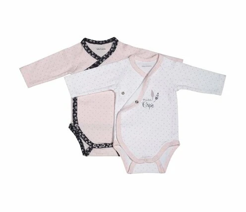 Lot De 2 Bodies 1mois Blanc/rose Miss Fleur De Lune - SAUTHON Baby Déco 2 Lot De 2 Bodies 1mois Blanc/rose Miss Fleur De Lune - SAUTHON Baby Déco – Image 2